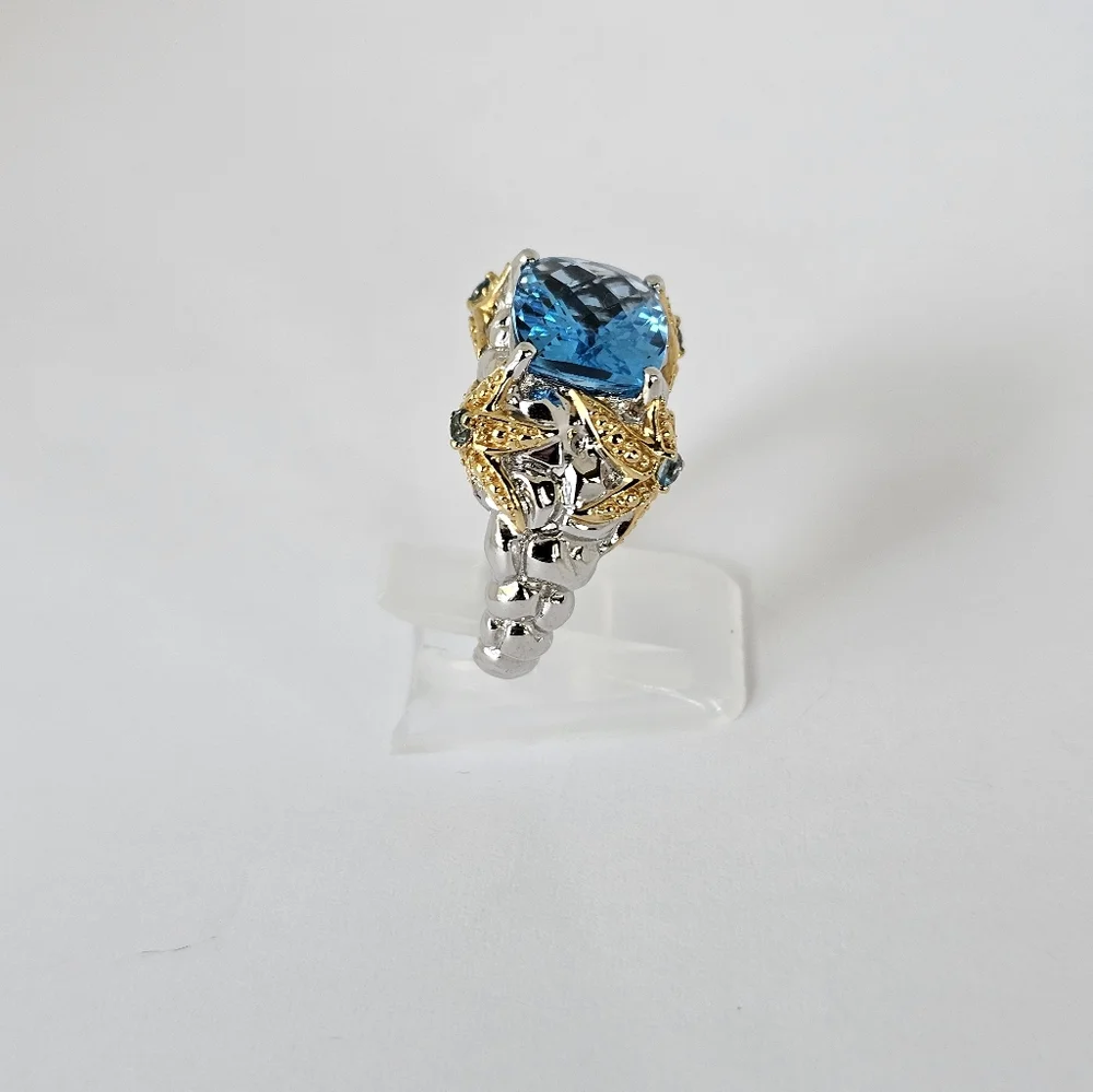 Genuine Victoria Wieck Blue Topaz Ring 14K Sterling Silver Size 6.5! - Picture 8 of 9